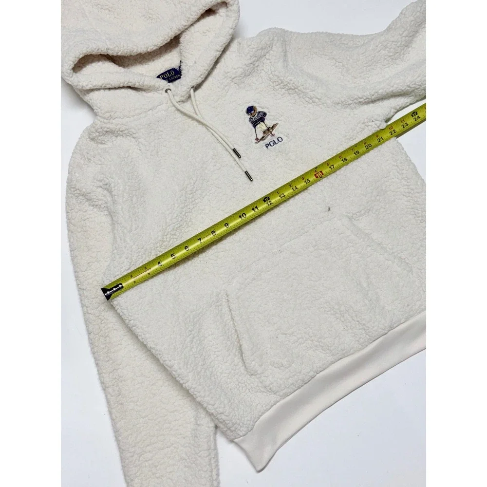 Polo Ralph Lauren Ski Polo Bear Sherpa Fleece Hoodie Cream White Mens Medium